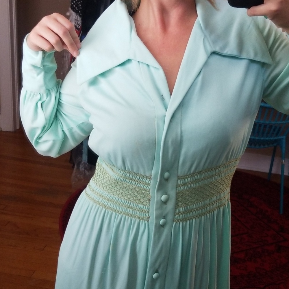 VTG Lillie Rubin Mint Green 70s Boho Maxi Dress - Picture 5 of 8
